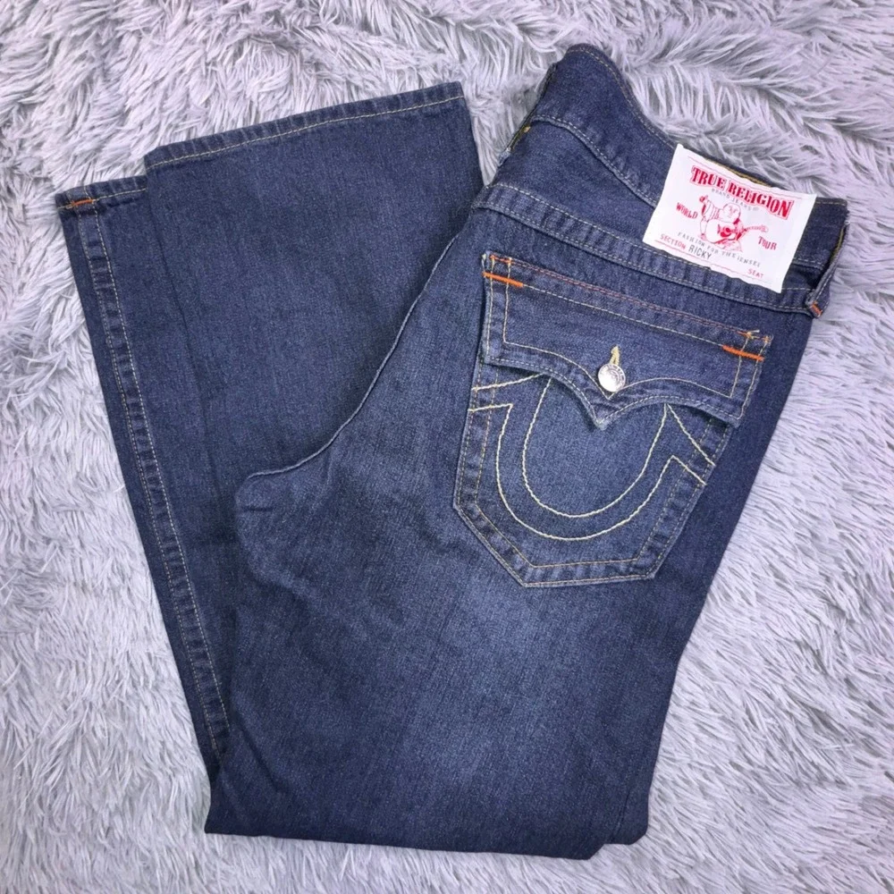 True Religion Jeans Mens 38‎ Ricky Straight Relaxed Loose Baggy Dark Horseshoe